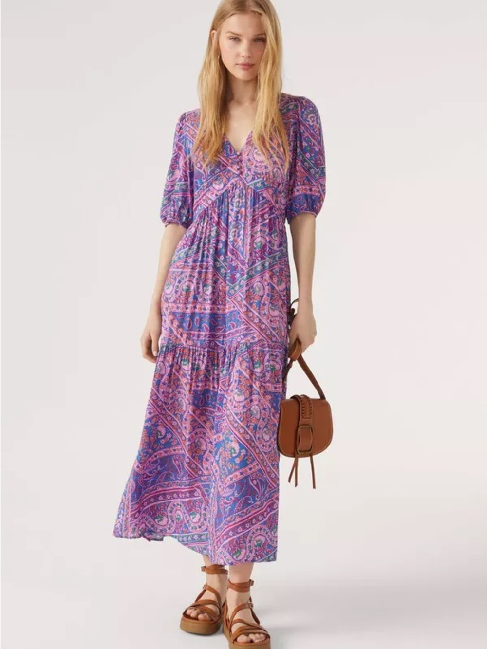 Purple Paisley V-Neck Maxi Dress